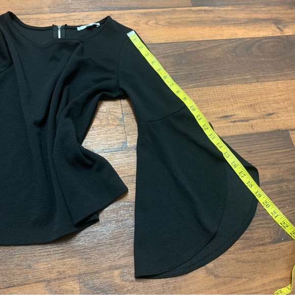 Green Envelope Black Bell Sleeve Blouse Zip Closure Women's Size S - Picture 7 of 8